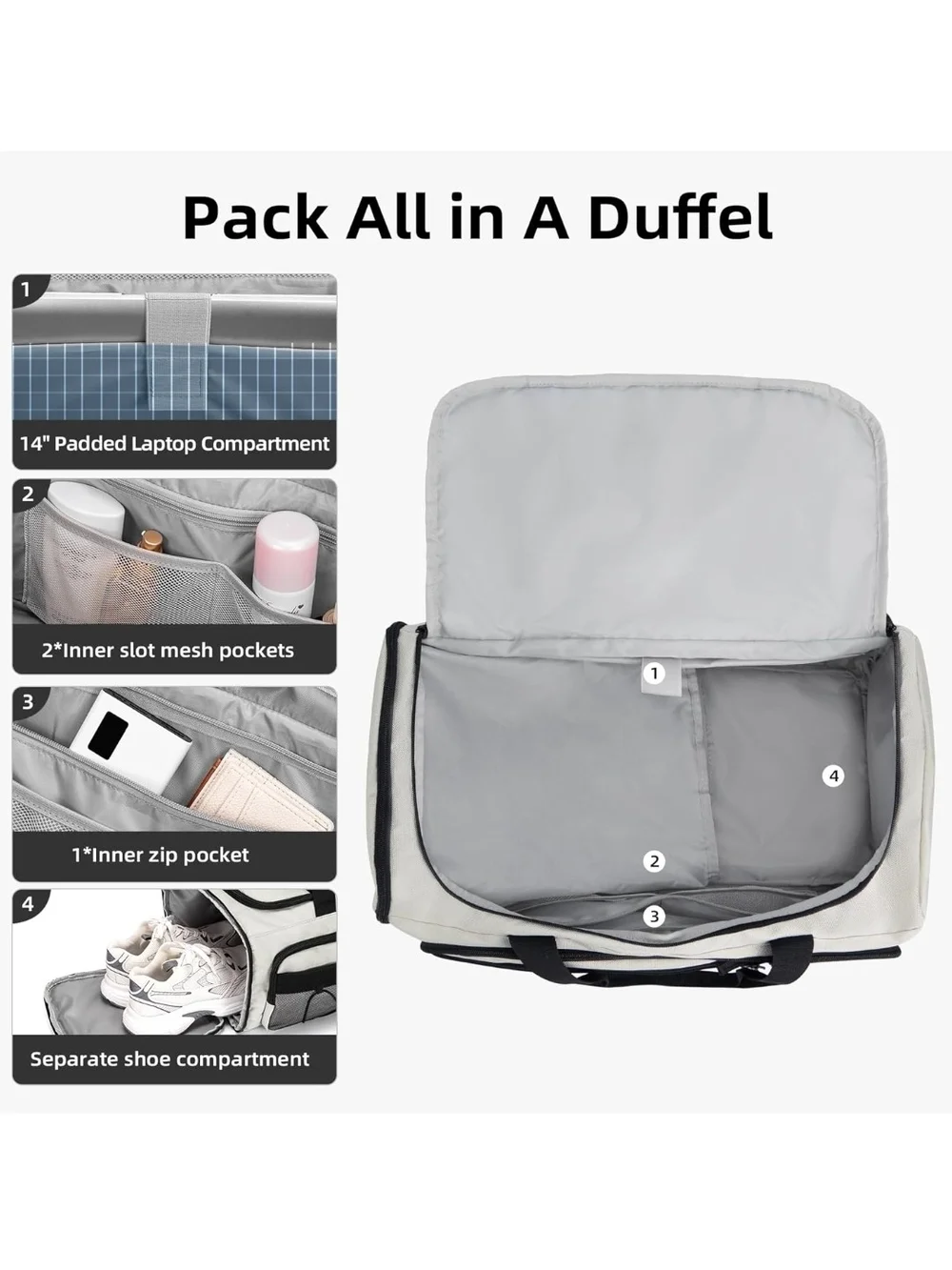 White Multi-Compartment Duffel Backpack